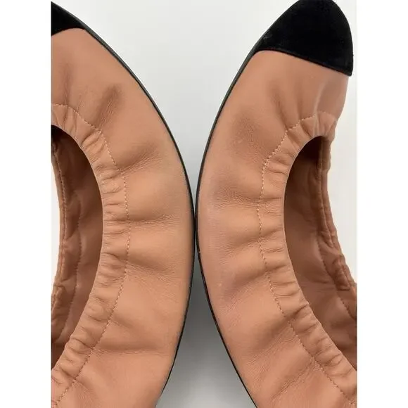 Chanel Interlocking CC Logo Ballet Flat Beige Black Leather Size 38.5 / 8.5 - Picture 15 of 16